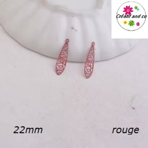 Breloque estampe tige rouge 22mm