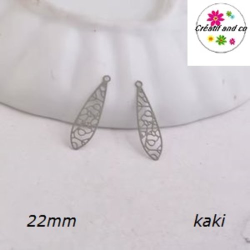 Breloque estampe tige kaki 22mm