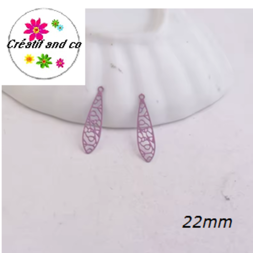Breloque estampe tige mauve  22mm