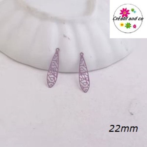 Breloque estampe tige mauve  22mm