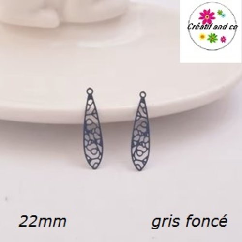 Breloque estampe tige grise foncée 22mm
