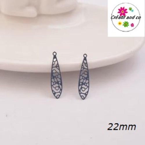 Breloque estampe tige grise foncée 22mm