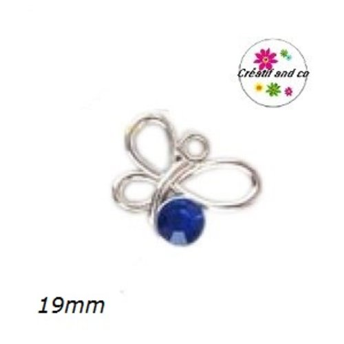 Breloque papillon acrylique et strass bleu roi