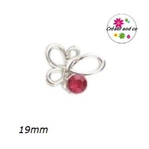Breloque papillon acrylique et strass fuschia