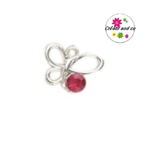 Papillon acrylique et strass fuschia