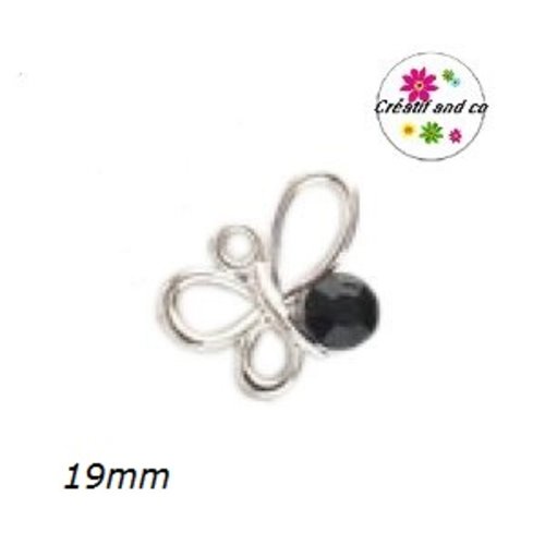 Breloque papillon acrylique et strass noir