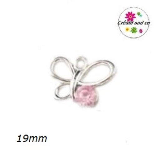 Breloque papillon acrylique et strass rose