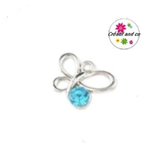 Breloque papillon acrylique et strass turquoise