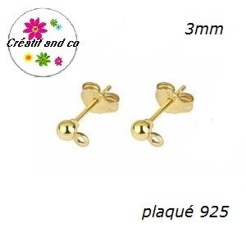 X10 tiges clou tête boule 3mm + poussoirs argent 925