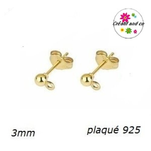 X10 tiges clou tête boule 3mm + poussoirs argent 925