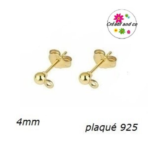 X10 tiges clou tête boule 4mm + poussoirs argent 925