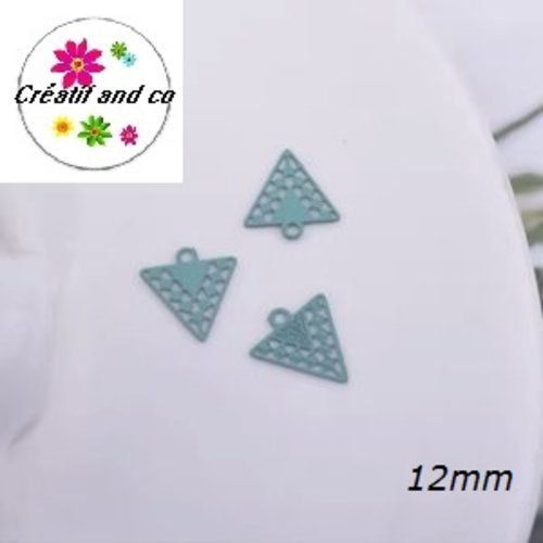 Breloque estampe petit triangle vert paon 12mm