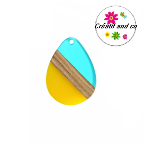 Pendentif goutte deux tons en bois et résine 35mm
