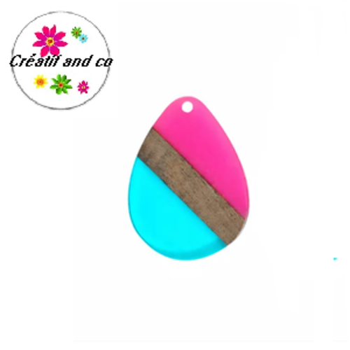 Pendentif goutte deux tons en bois et résine 35mm