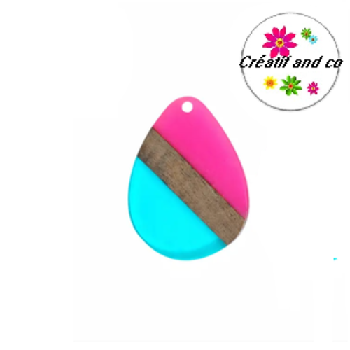 Pendentif goutte deux tons en bois et résine 35mm