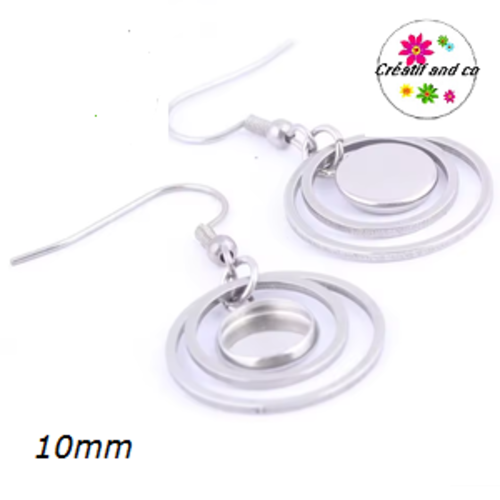 Boucle d'oreille acier inoxydable double cercle pour cabochon 10mm