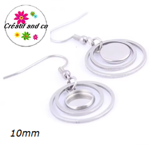 Boucle d'oreille acier inoxydable double cercle pour cabochon 10mm