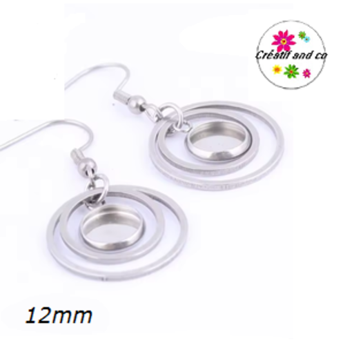 Boucle d'oreille acier inoxydable double cercle pour cabochon 12mm