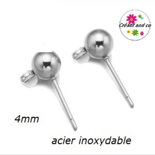 Tige clou tête boule 4mm + poussoirs acier inoxydable