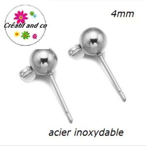 Tige clou tête boule 4mm + poussoirs acier inoxydable