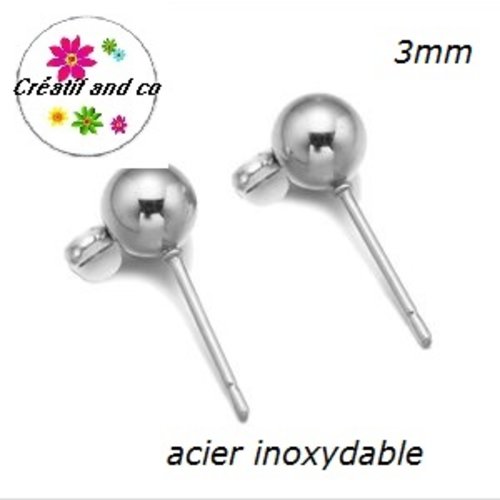 Tige clou tête boule 3mm + poussoirs acier inoxydable