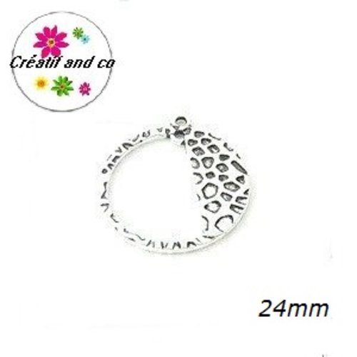 Breloque cercle argent vieilli 24mm