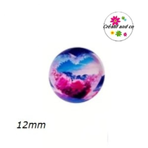 X2 cabochons amour, couché de soleil, fleur 12mm