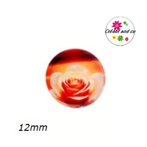 X2 cabochons amour, couché de soleil, fleur 12mm