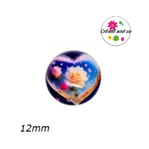 X2 cabochons amour, couché de soleil, fleur 12mm