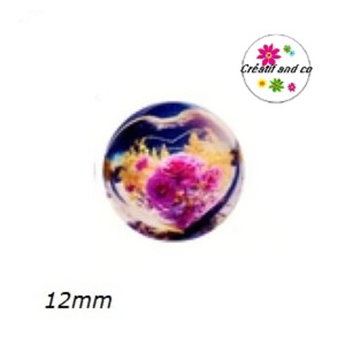 X2 cabochons amour, couché de soleil, fleur 12mm