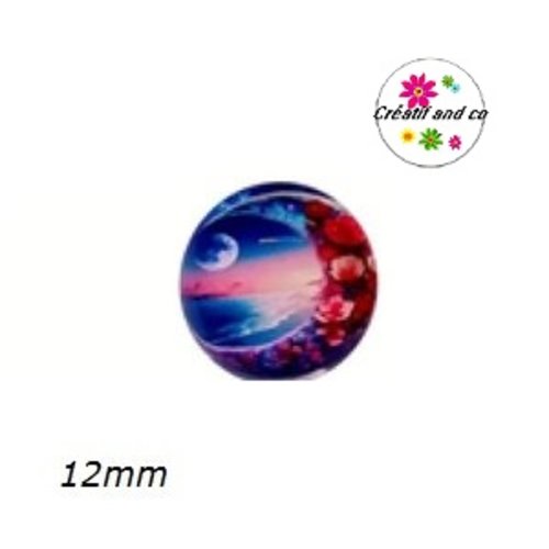X2 cabochons amour, couché de soleil, fleur 12mm