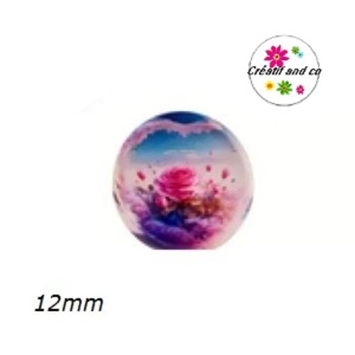 X2 cabochons amour, couché de soleil, fleur 12mm
