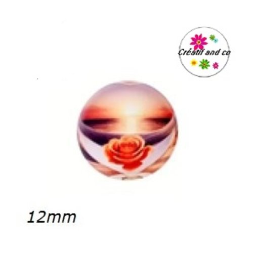X2 cabochons amour, couché de soleil, fleur 12mm