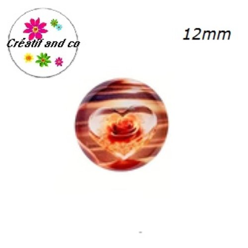 X2 cabochons amour, couché de soleil, fleur 12mm