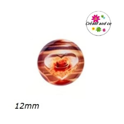 X2 cabochons amour, couché de soleil, fleur 12mm