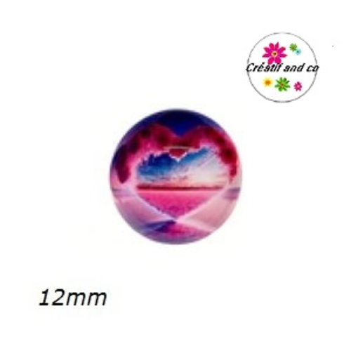 X2 cabochons amour, couché de soleil, fleur 12mm