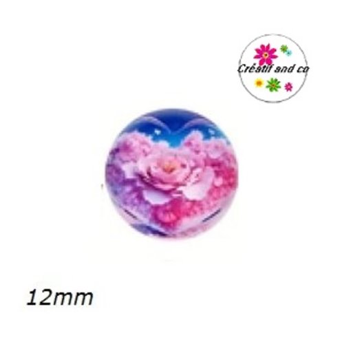 X2 cabochons amour, couché de soleil, fleur 12mm