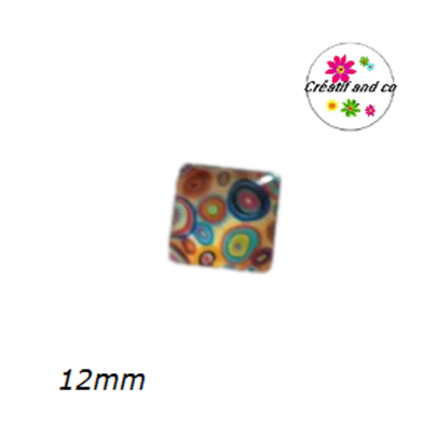 X2 cabochons carrés à motif colorés 12mm