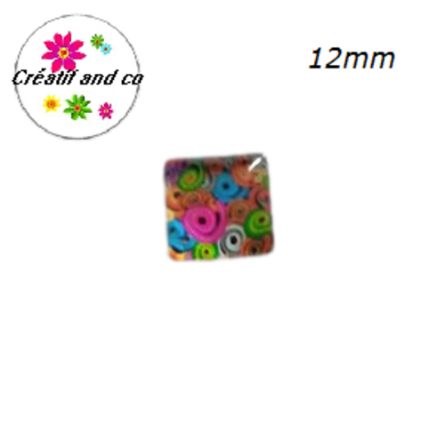 X2 cabochons carrés à motif colorés 12mm