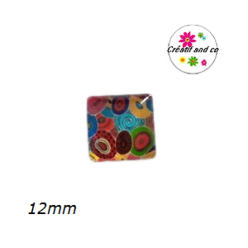 X2 cabochons carrés à motif colorés 12mm