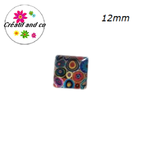 X2 cabochons carrés à motif colorés 12mm