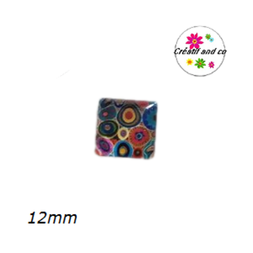 X2 cabochons carrés à motif colorés 12mm