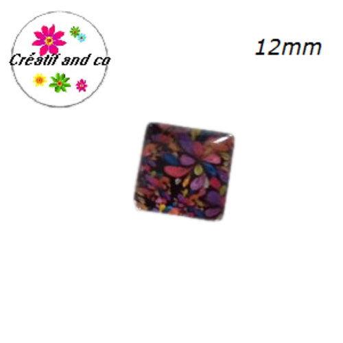 X2 cabochons carrés à motif colorés 12mm