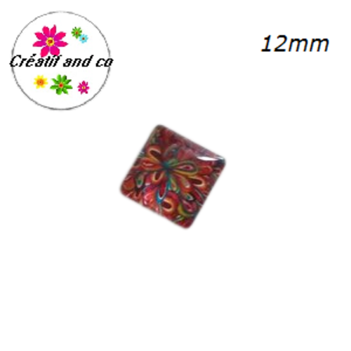 X2 cabochons carrés à motif colorés 12mm