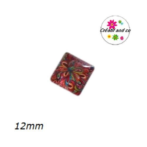 X2 cabochons carrés à motif colorés 12mm