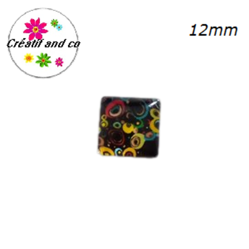 X2 cabochons carrés à motif colorés 12mm