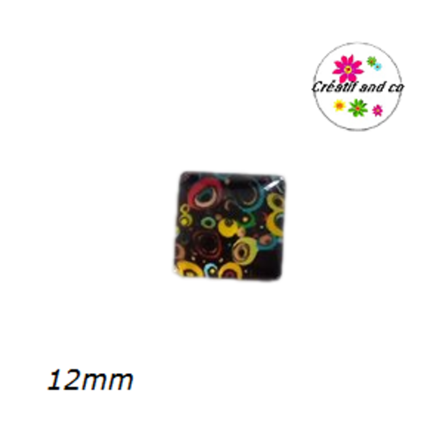 X2 cabochons carrés à motif colorés 12mm