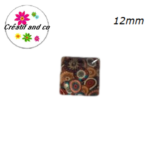 X2 cabochons carrés à motif colorés 12mm