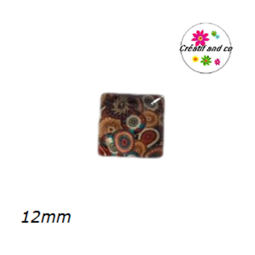 X2 cabochons carrés à motif colorés 12mm