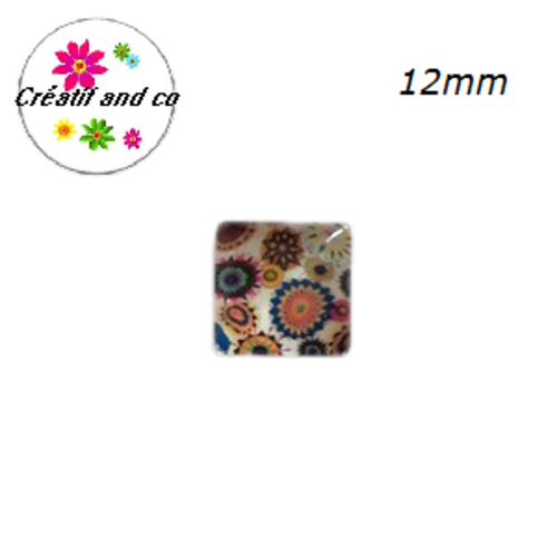 X2 cabochons carrés à motif colorés 12mm